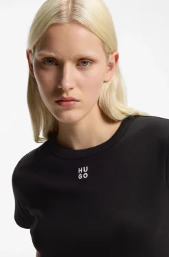 Regular-fit T-shirt with stacked-logo embroidery