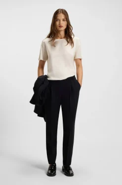 Regular-fit T-shirt with stretch-silk front