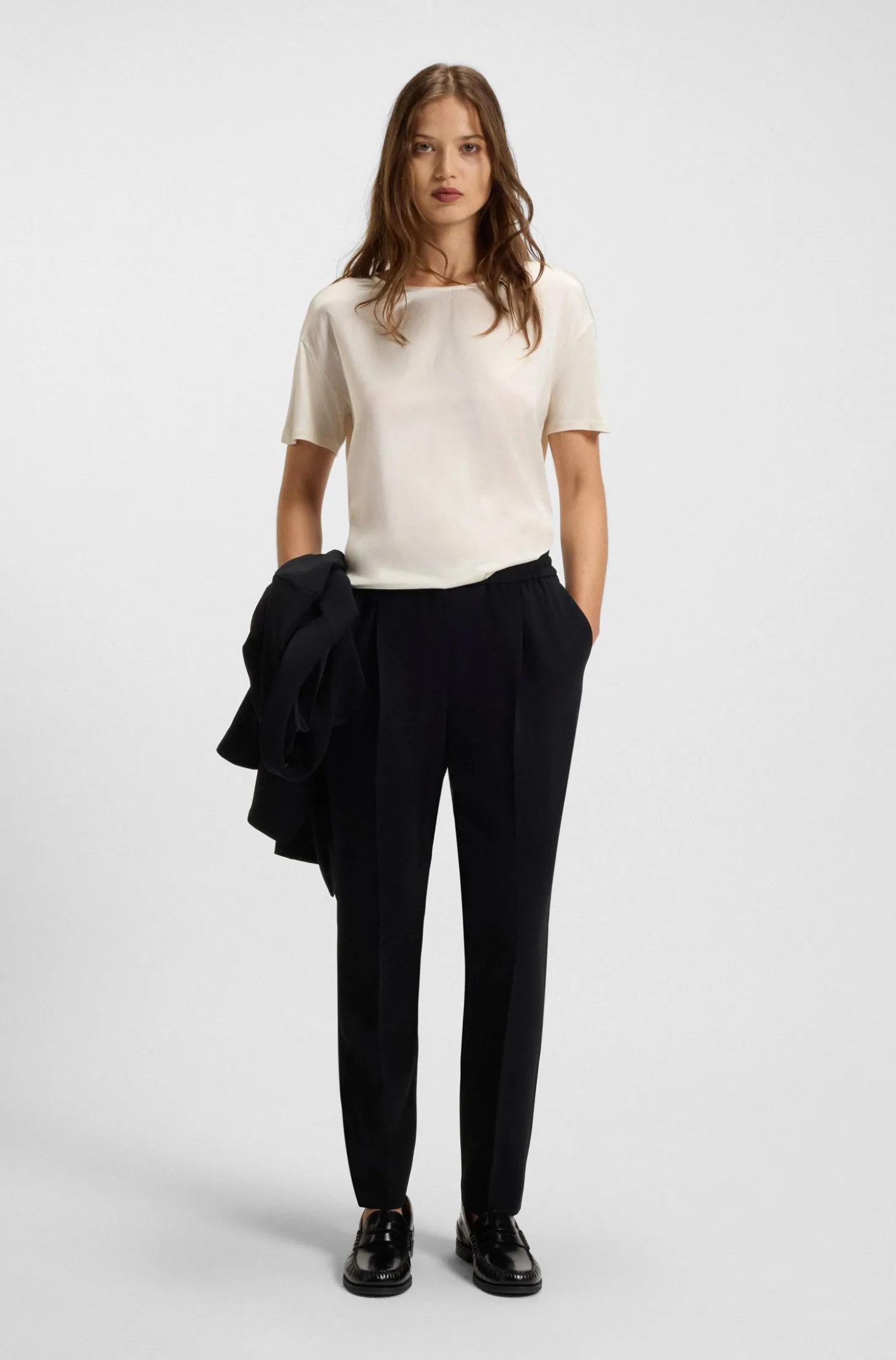 Regular-fit T-shirt with stretch-silk front
