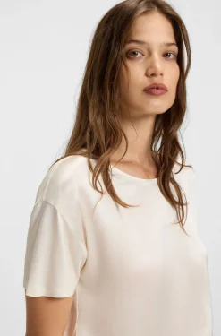 Regular-fit T-shirt with stretch-silk front