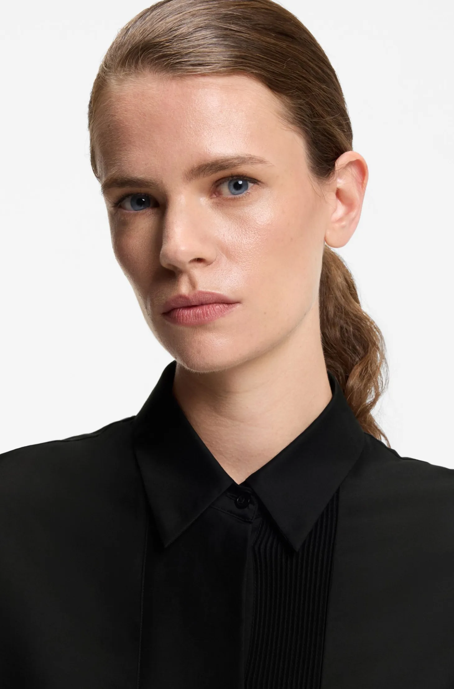 Regular-fit tuxedo-inspired blouse with pintuck pleats