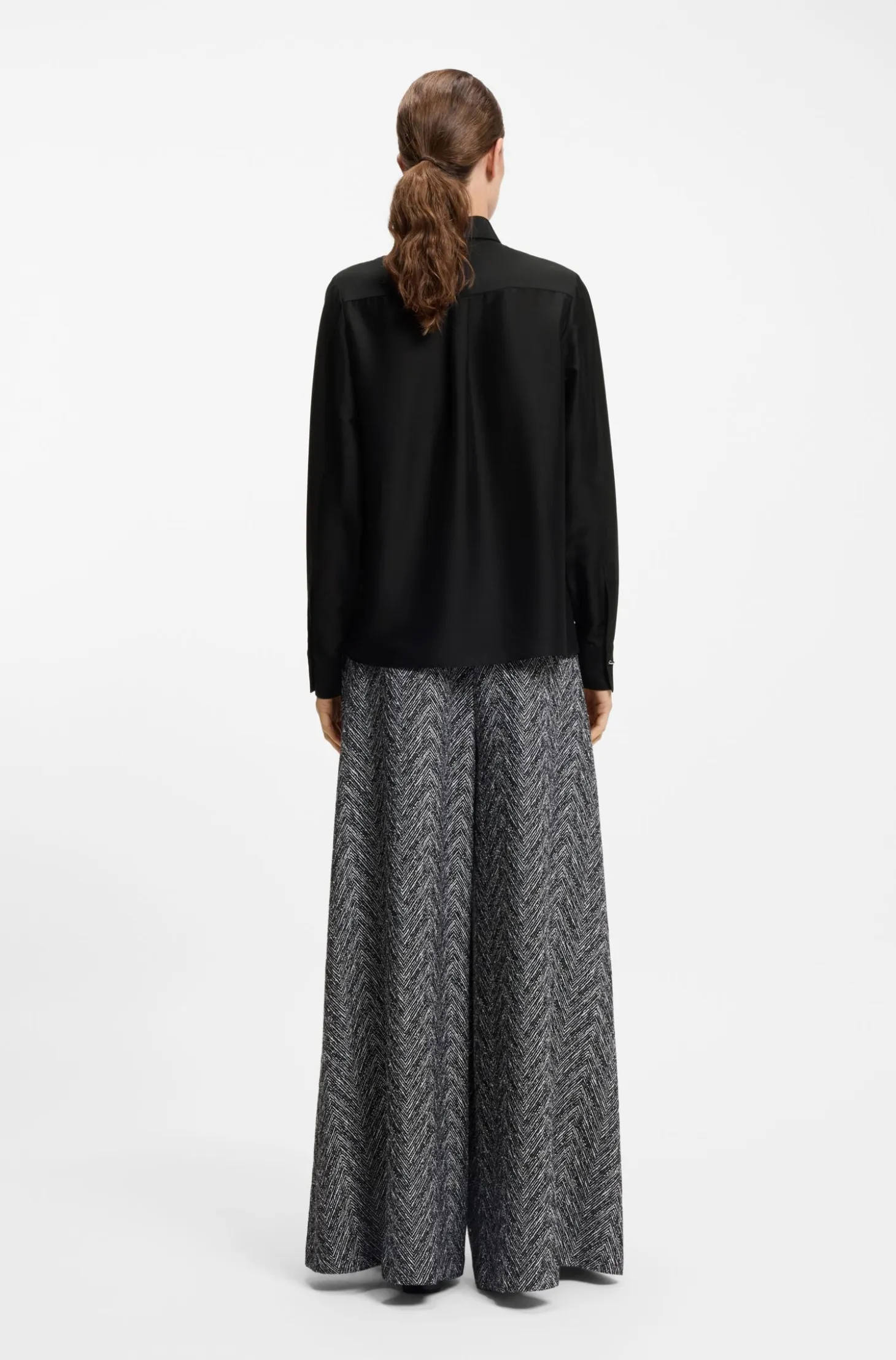Regular-fit tuxedo-inspired blouse with pintuck pleats