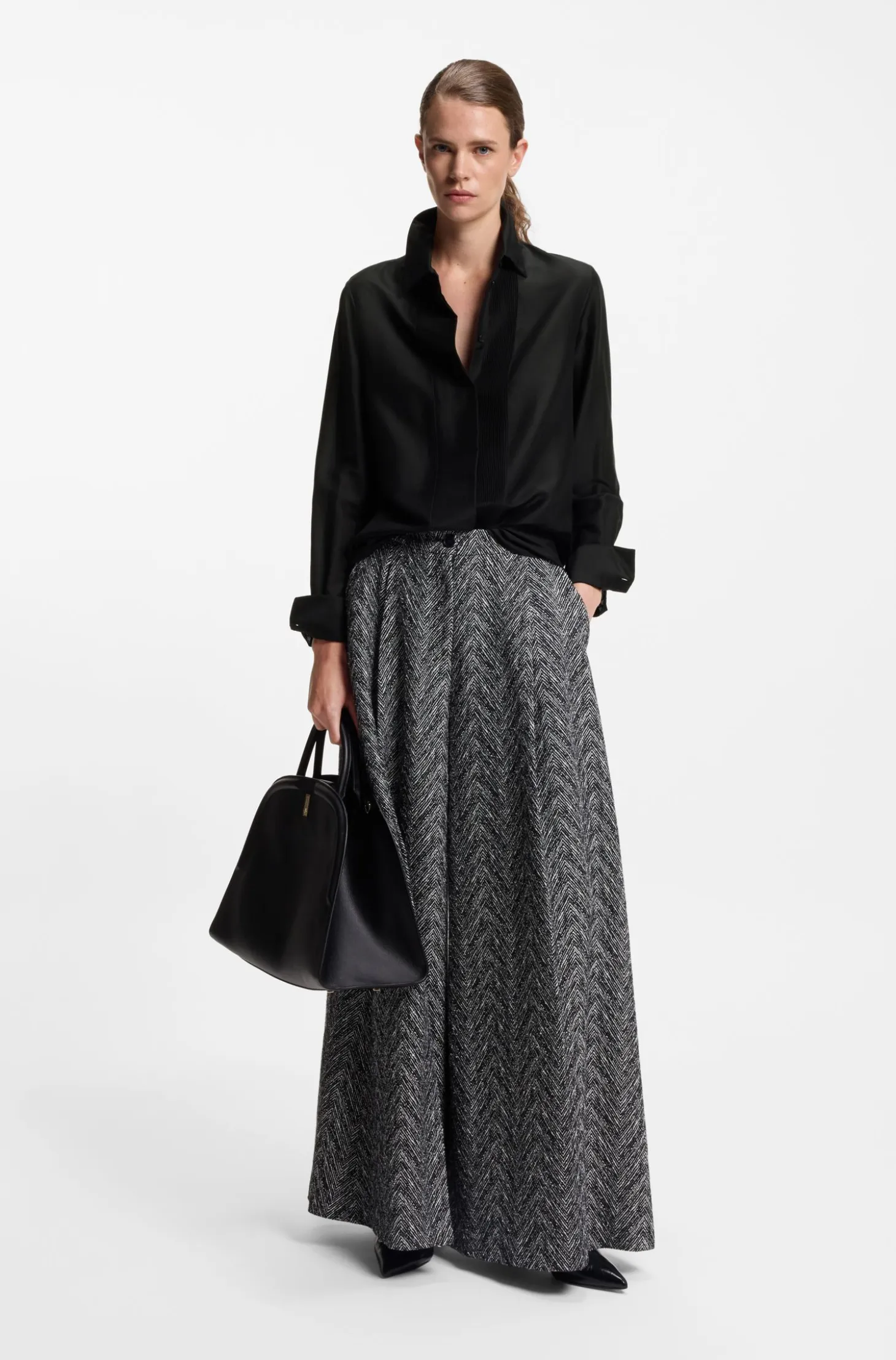 Regular-fit tuxedo-inspired blouse with pintuck pleats