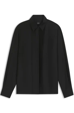 Regular-fit tuxedo-inspired blouse with pintuck pleats