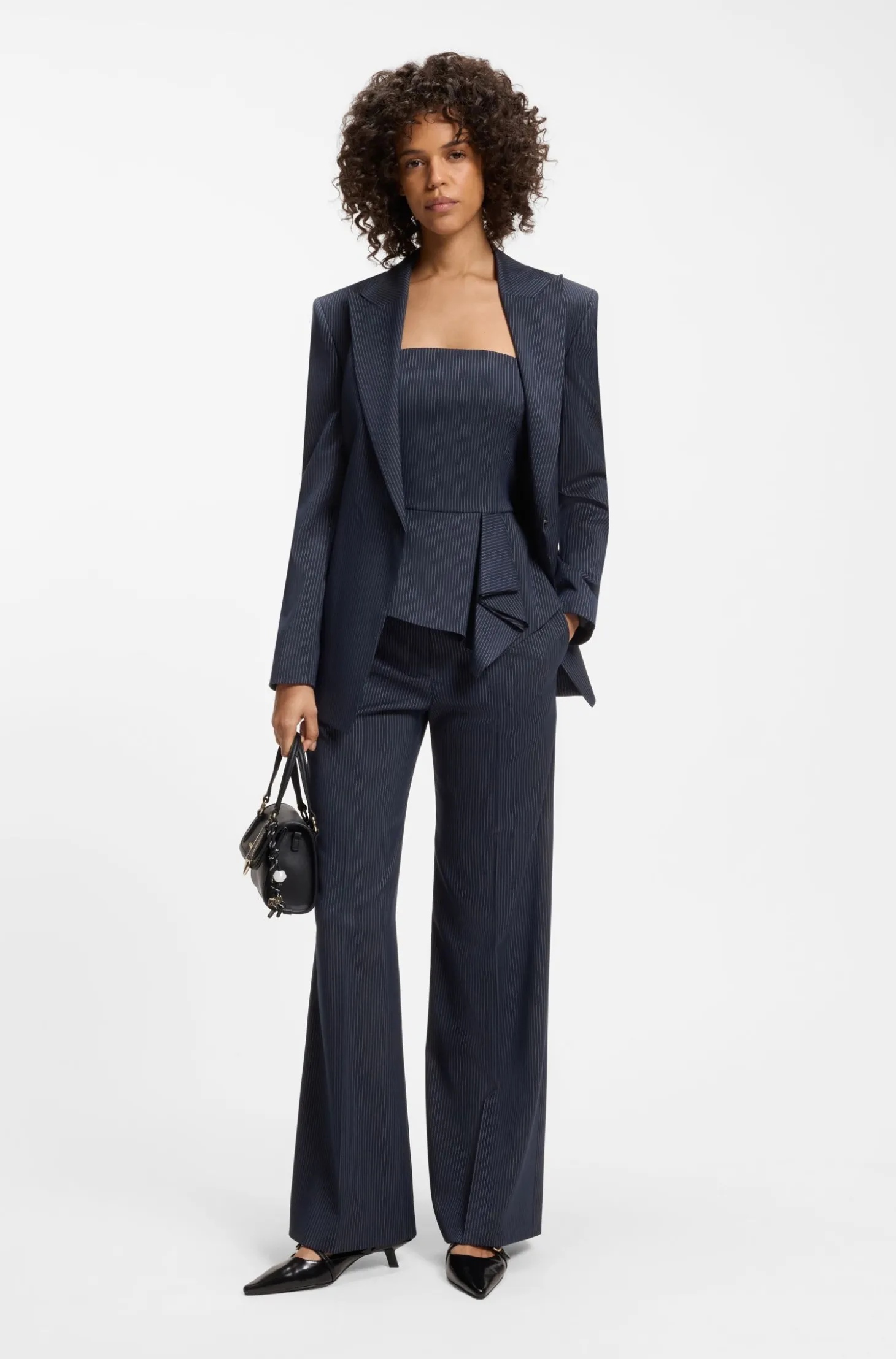 Regular-fit wide-leg trousers in pinstripe stretch fabric