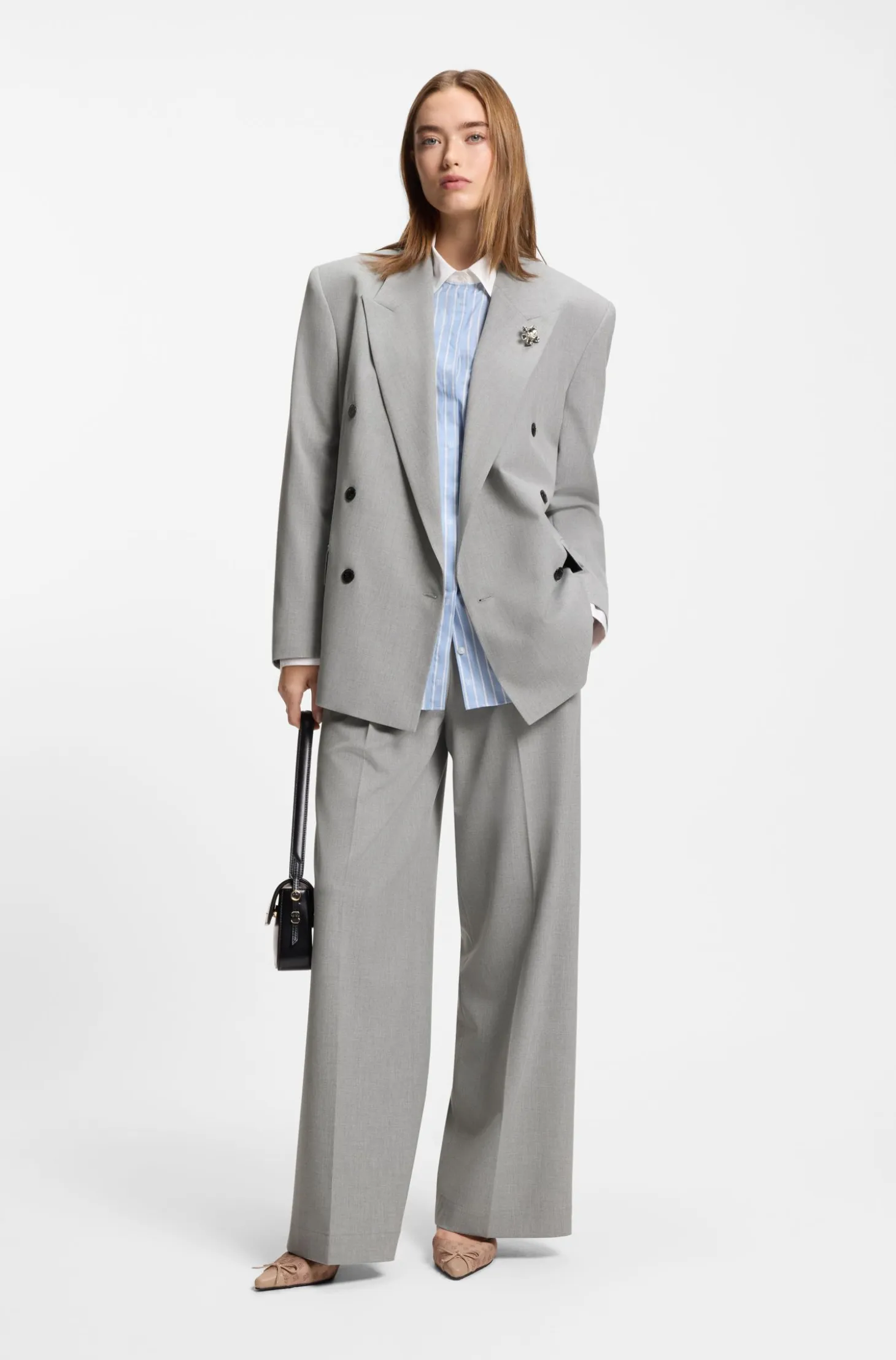 Regular-fit wide-leg trousers in melange stretch fabric