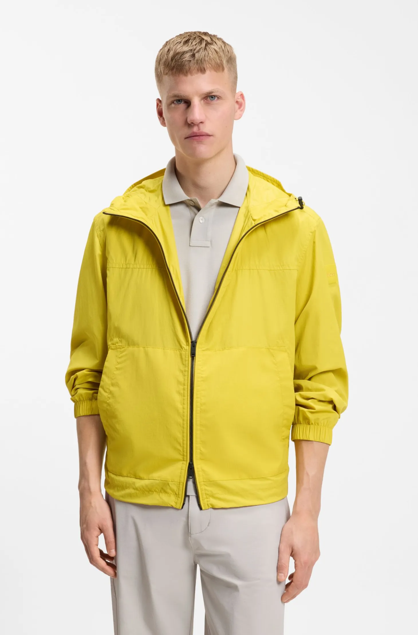 Regular-fit windbreaker in water-repellent soft-touch fabric