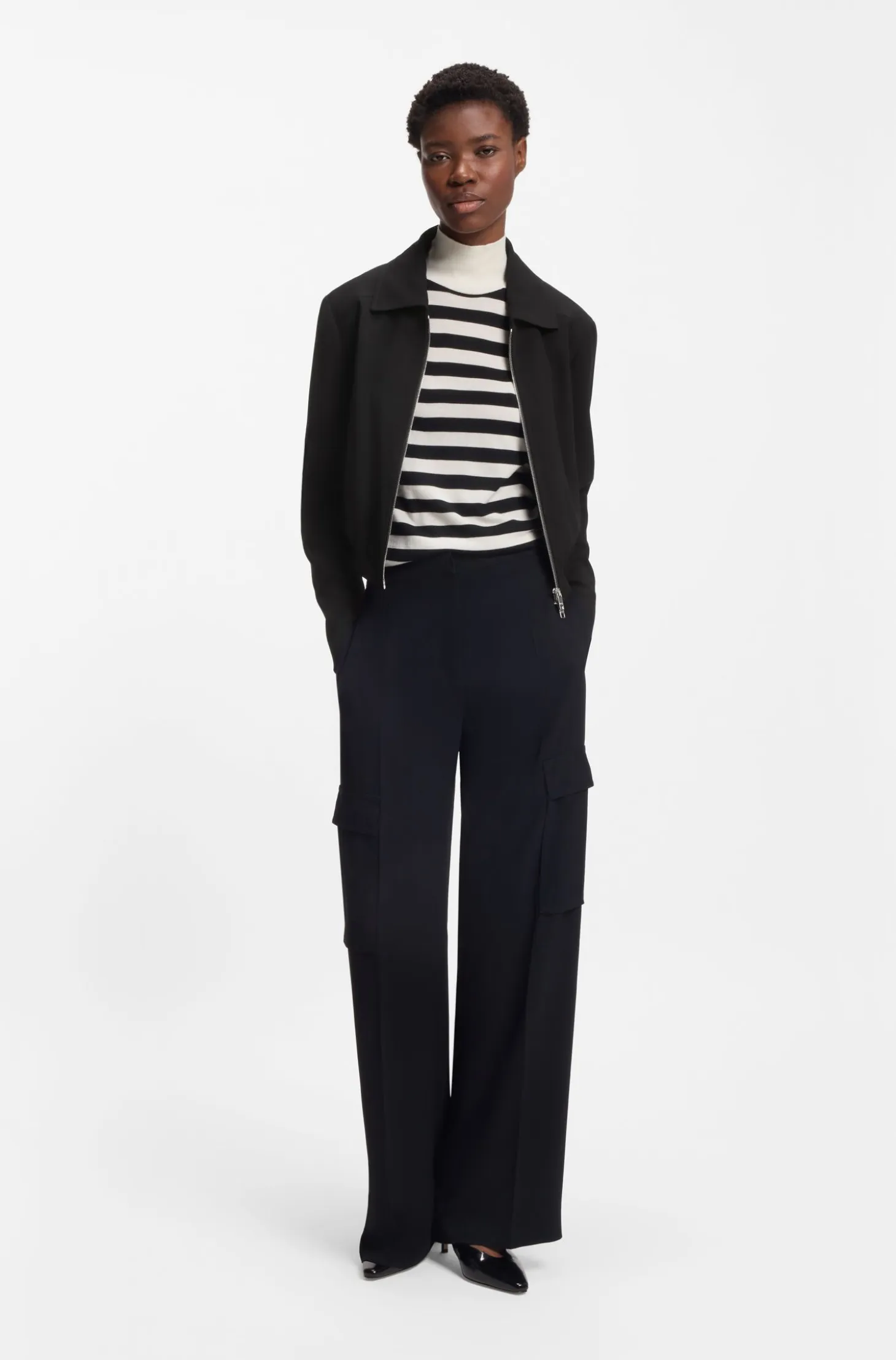 Regular-fit zip-up jacket in crepe fabric