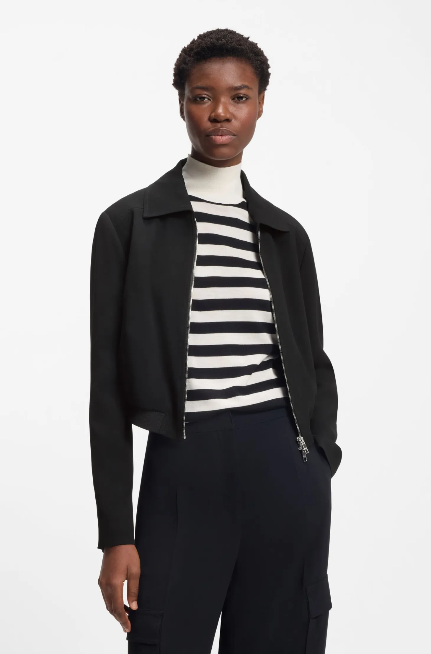 Regular-fit zip-up jacket in crepe fabric