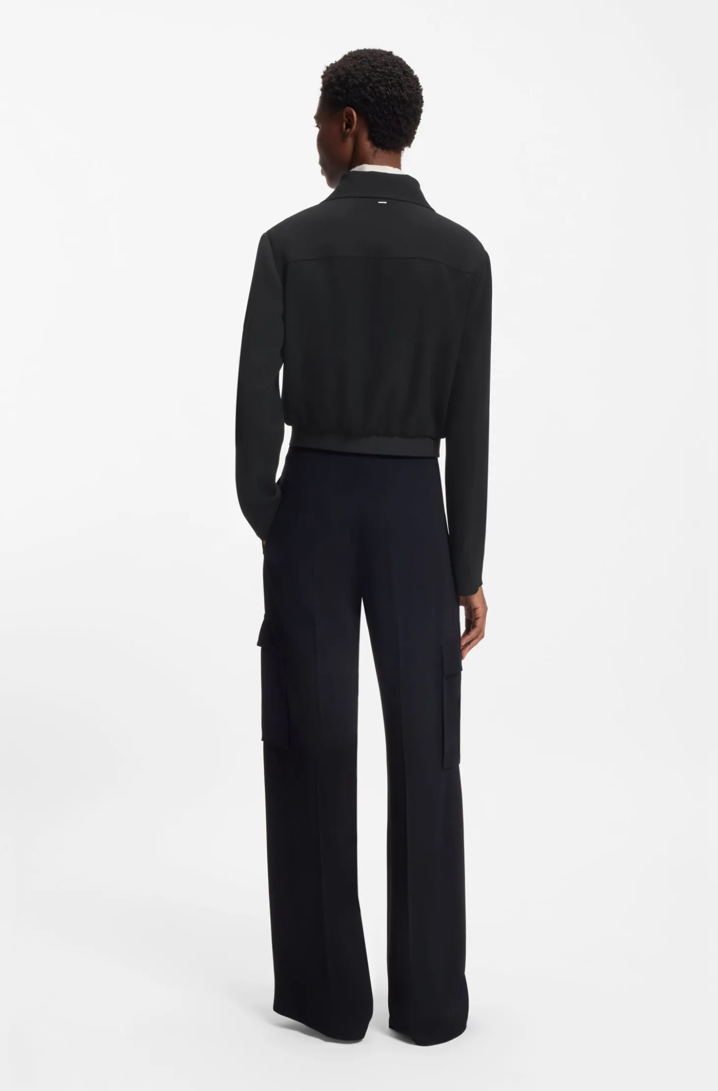 Regular-fit zip-up jacket in crepe fabric