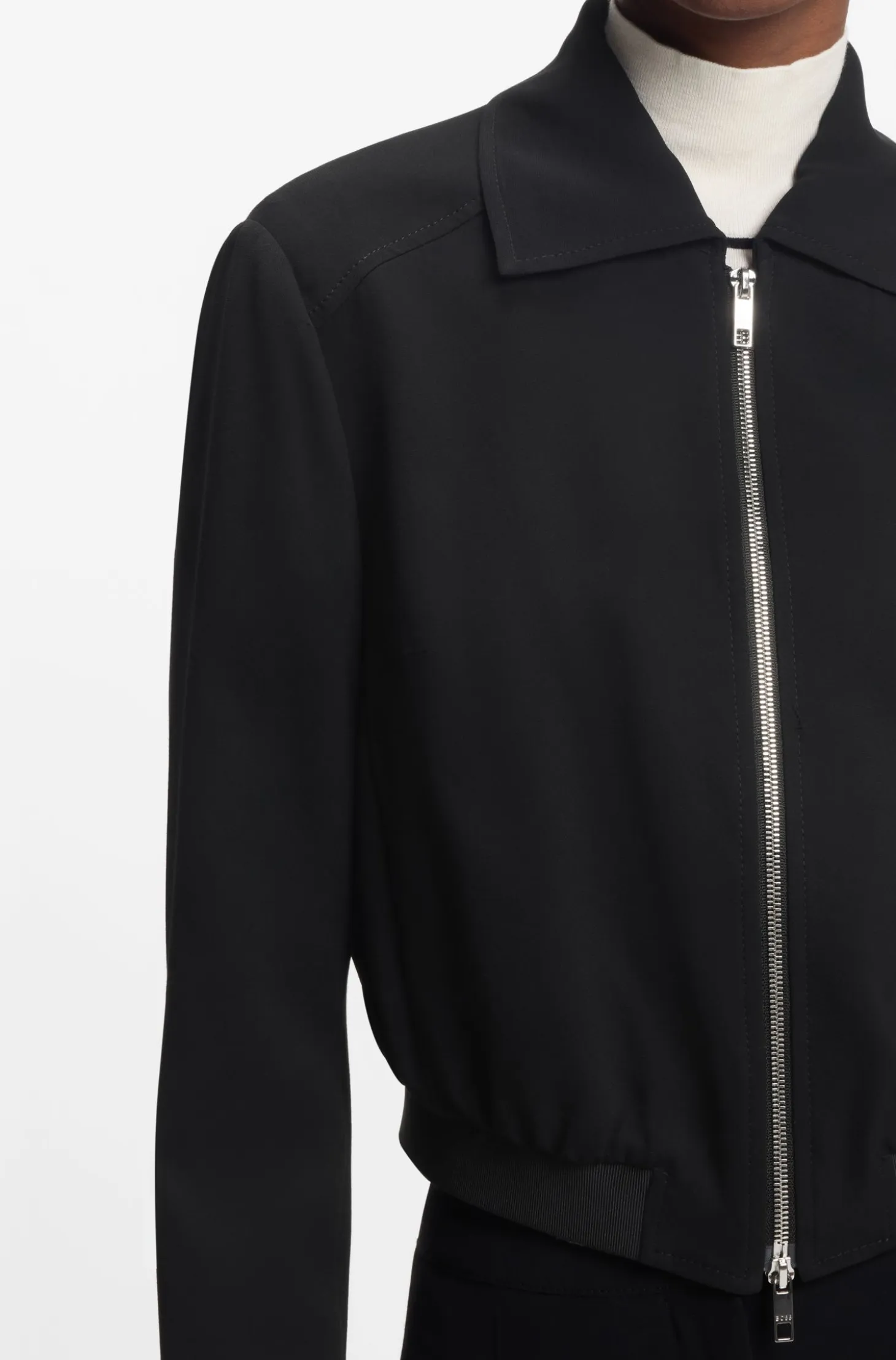 Regular-fit zip-up jacket in crepe fabric
