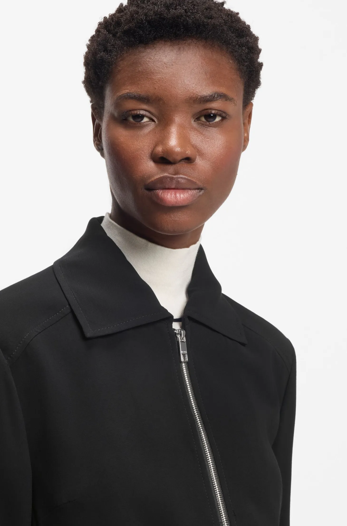 Regular-fit zip-up jacket in crepe fabric