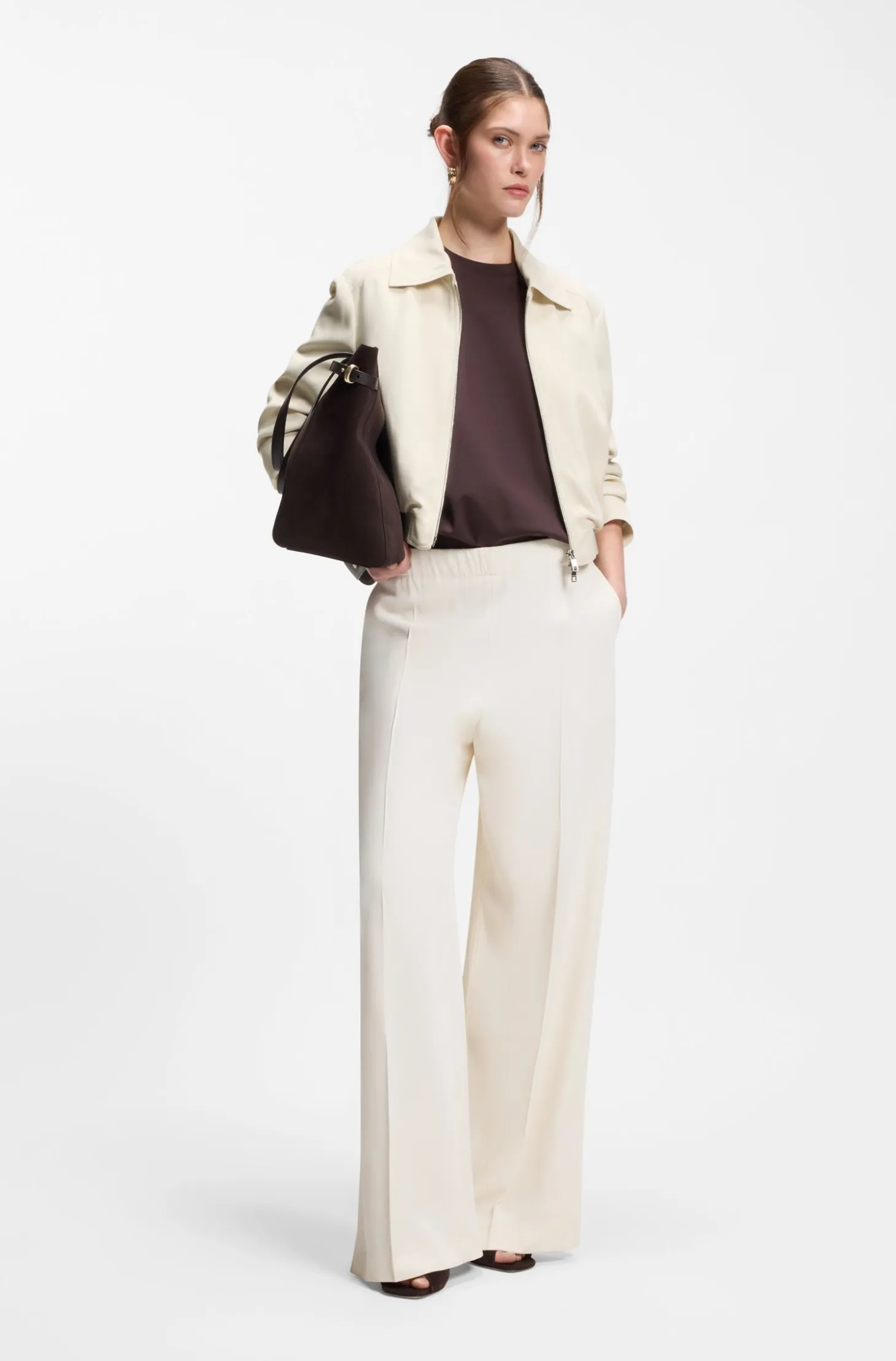 Regular-fit zip-up jacket in crepe fabric