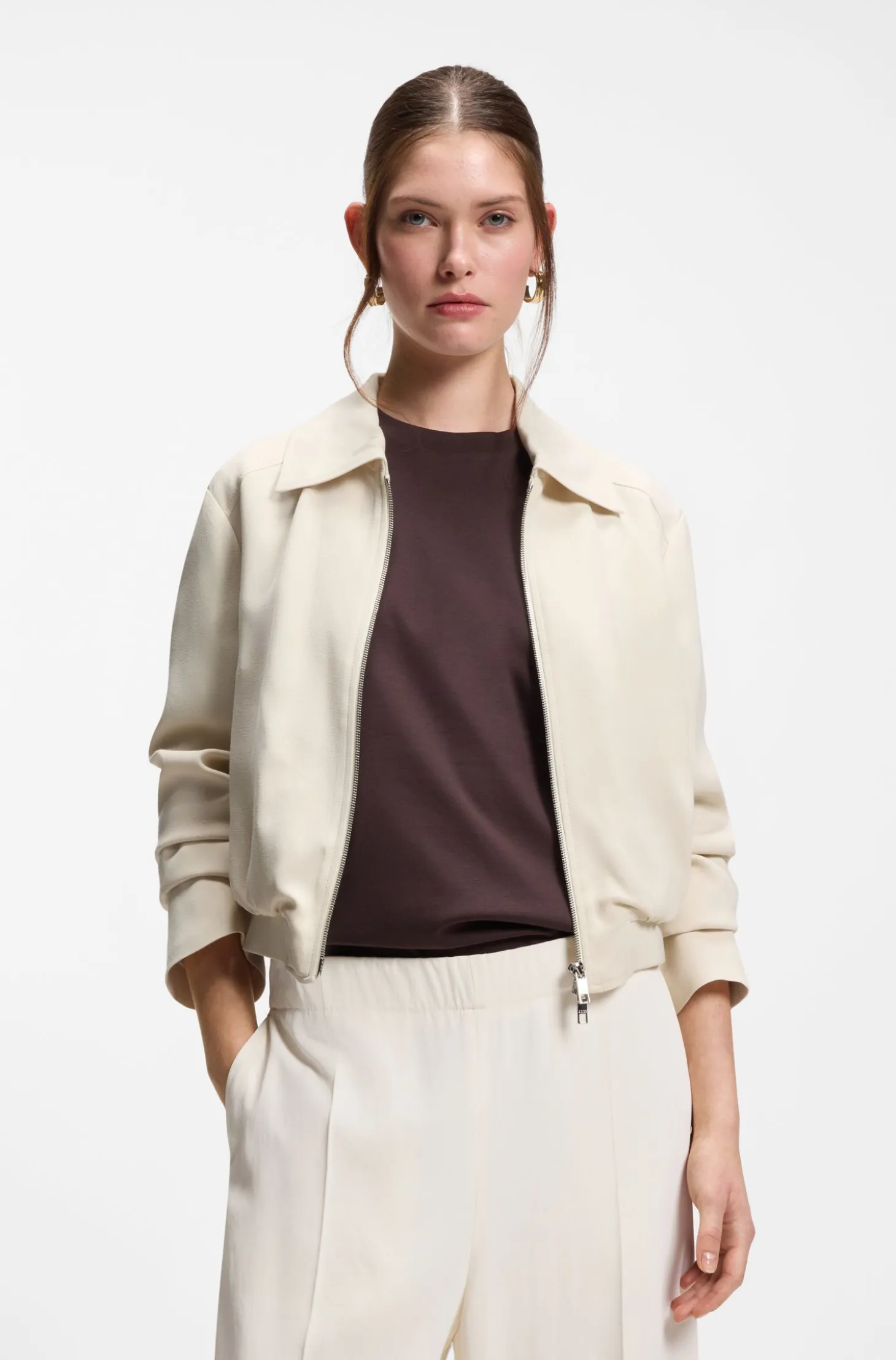 Regular-fit zip-up jacket in crepe fabric