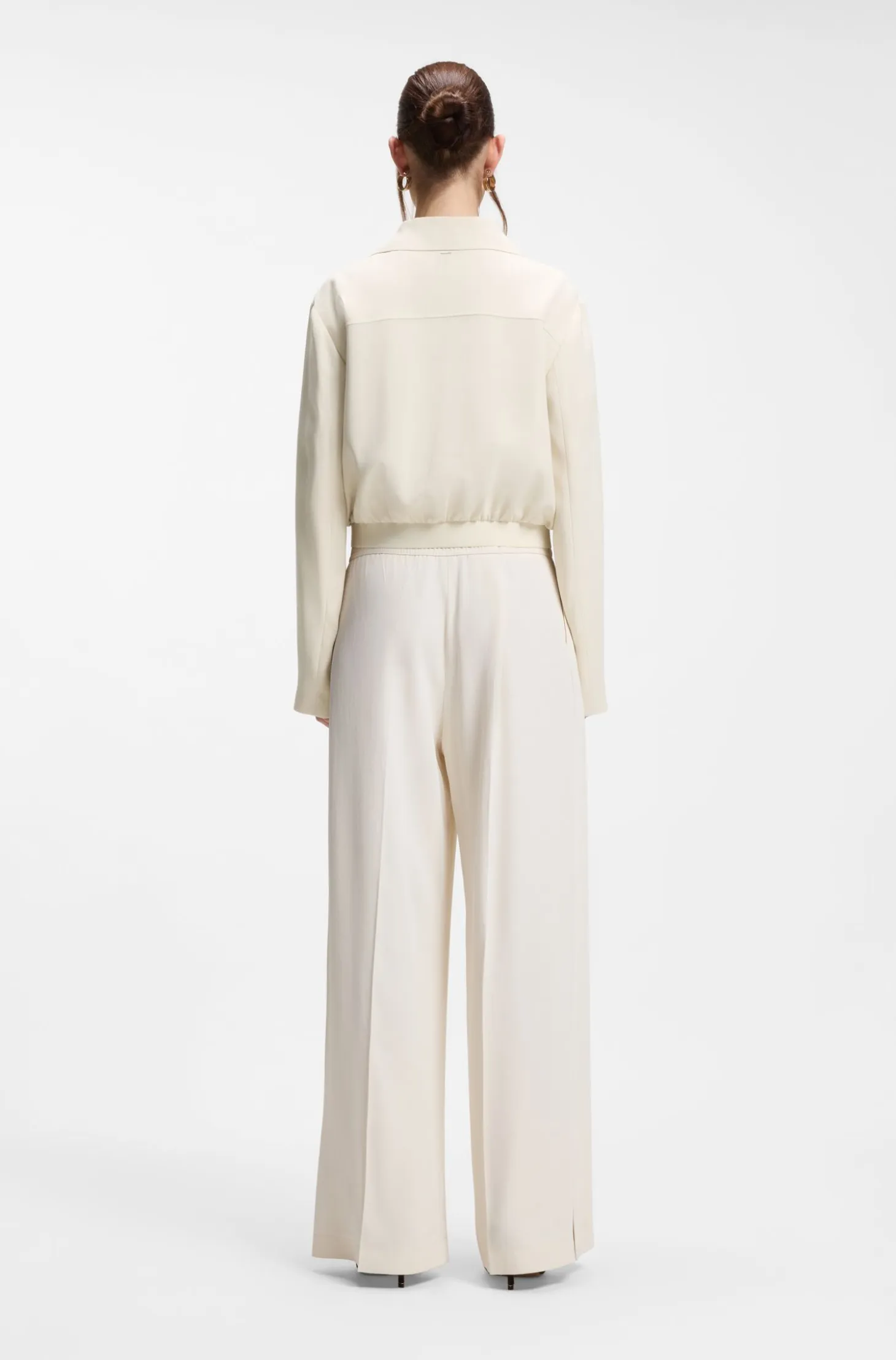 Regular-fit zip-up jacket in crepe fabric