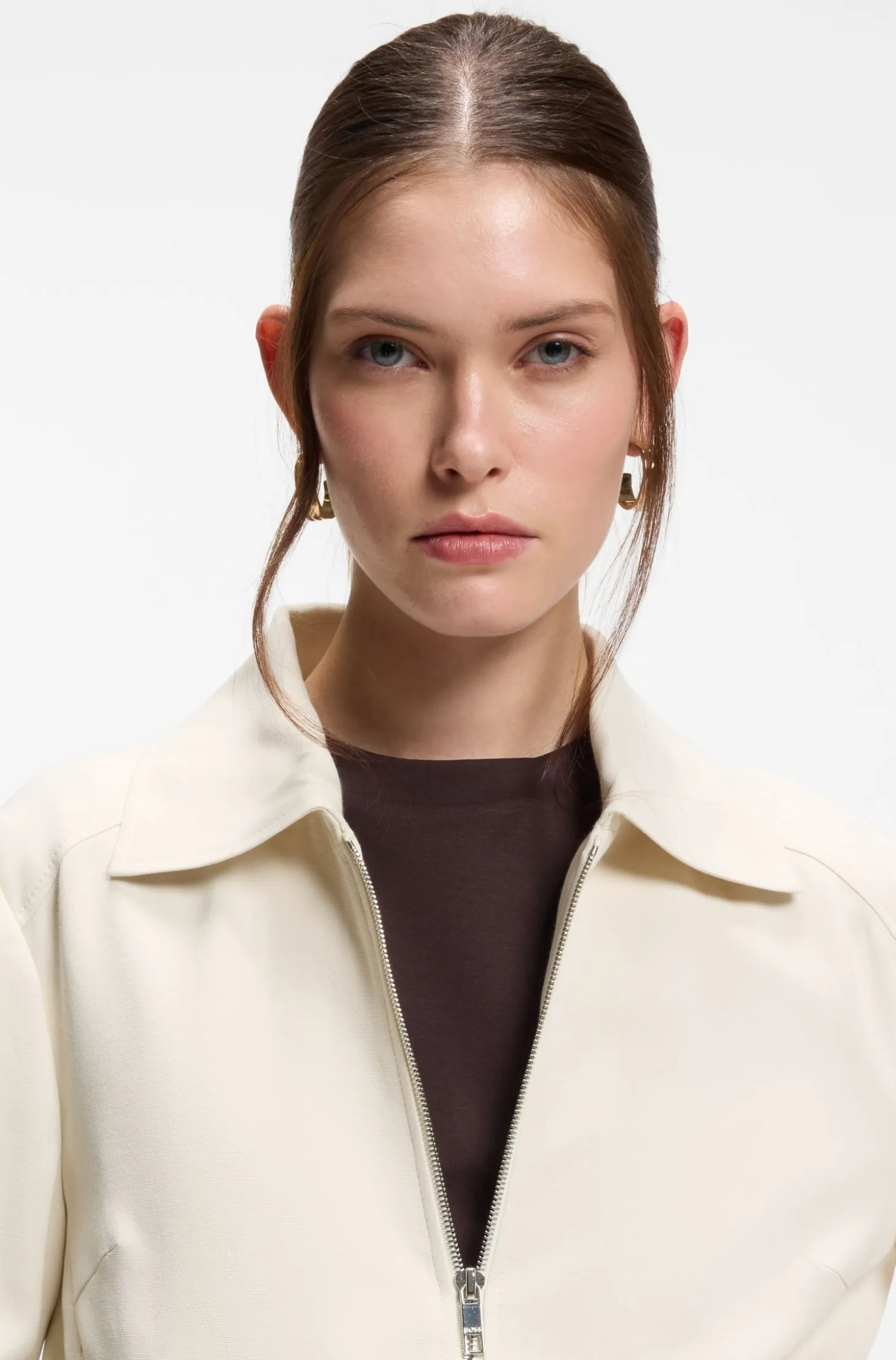 Regular-fit zip-up jacket in crepe fabric