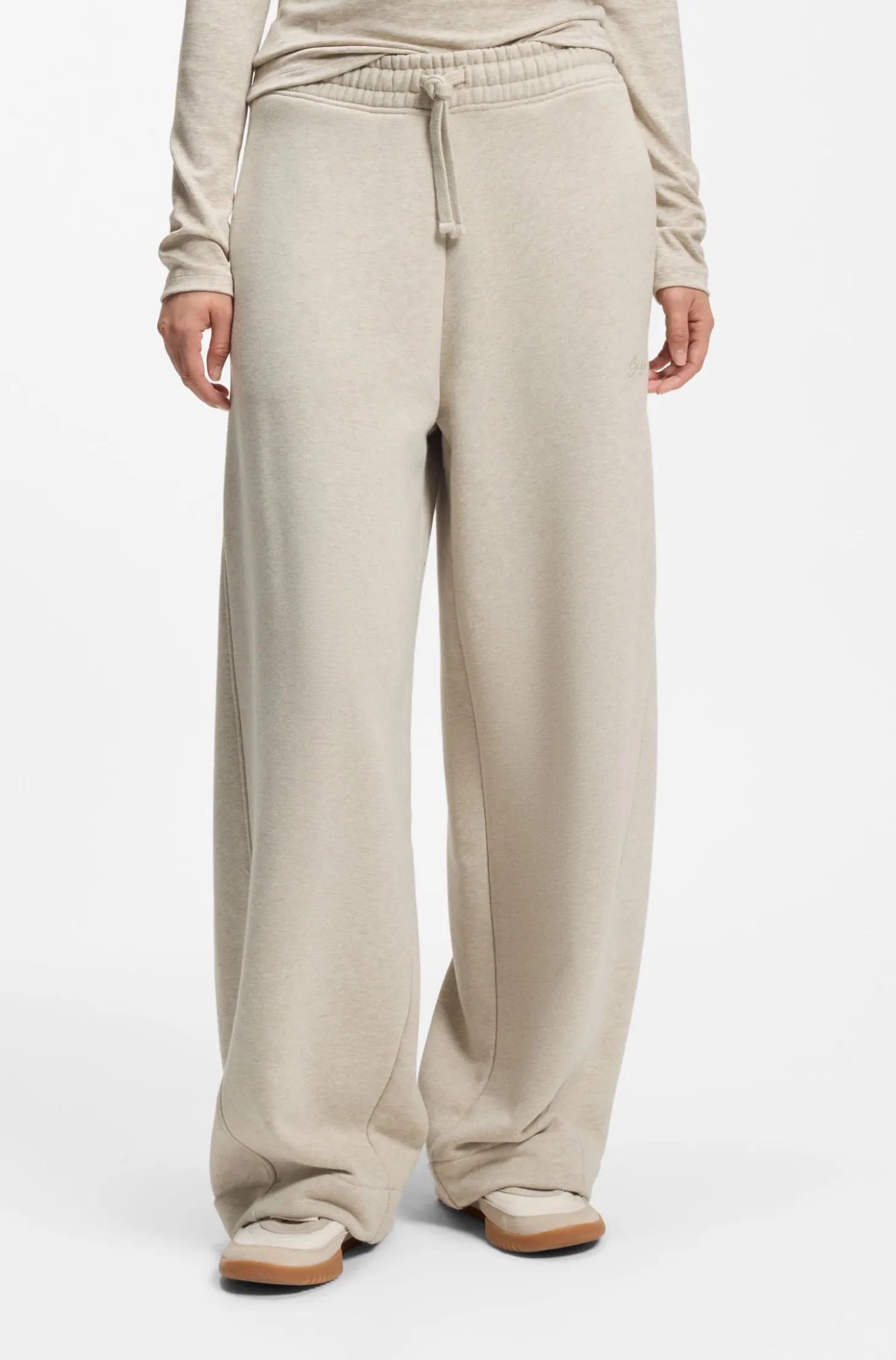 Relaxed-fit barrel-leg trousers in melange jersey