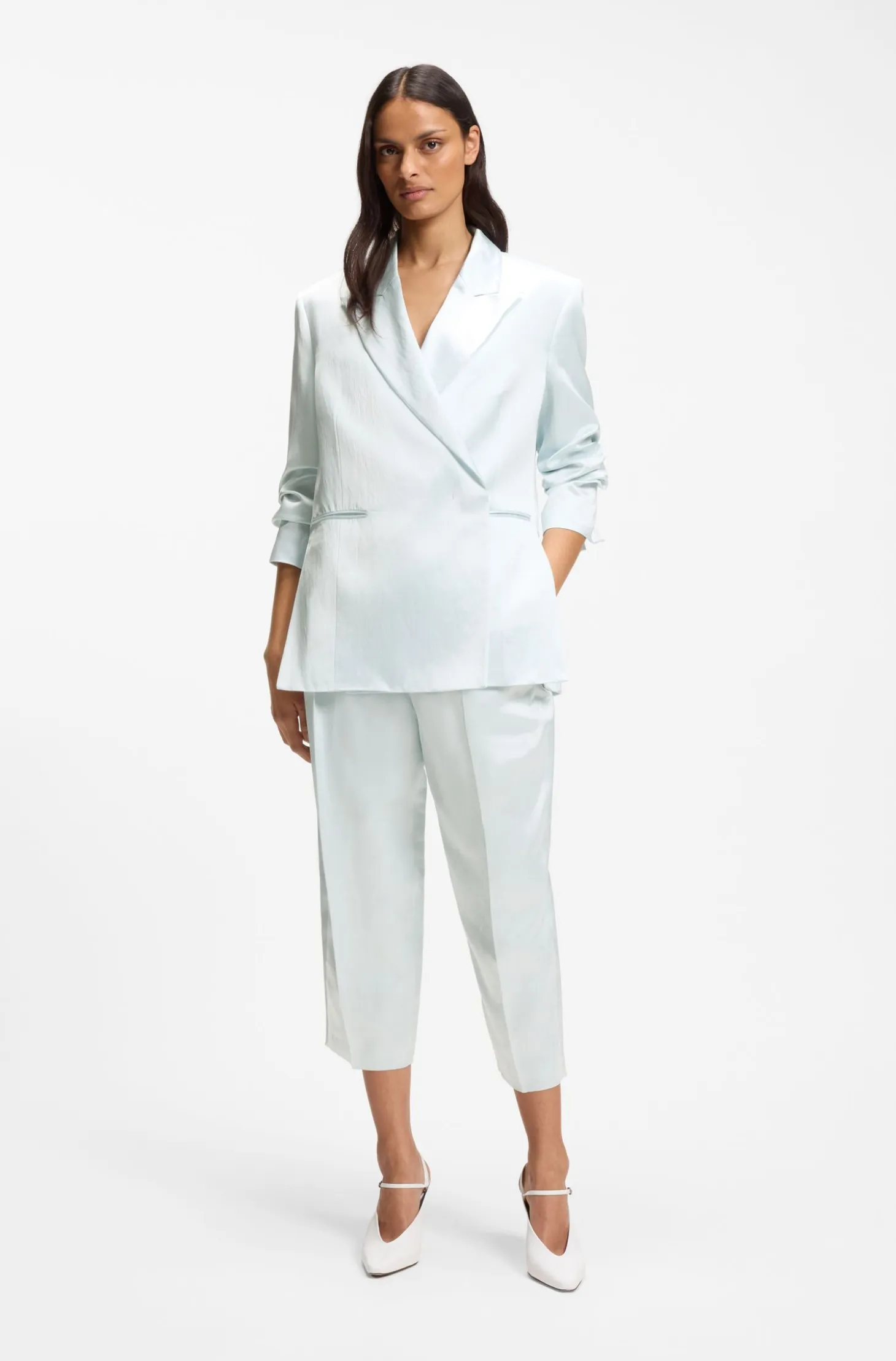 Relaxed-fit blazer in sateen with concealed closure