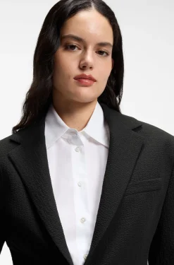 Relaxed-fit blazer in seersucker with chain belt