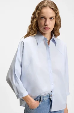 Relaxed-fit blouse in cotton poplin with kimono sleeves