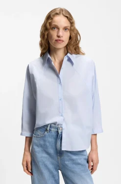 Relaxed-fit blouse in cotton poplin with kimono sleeves