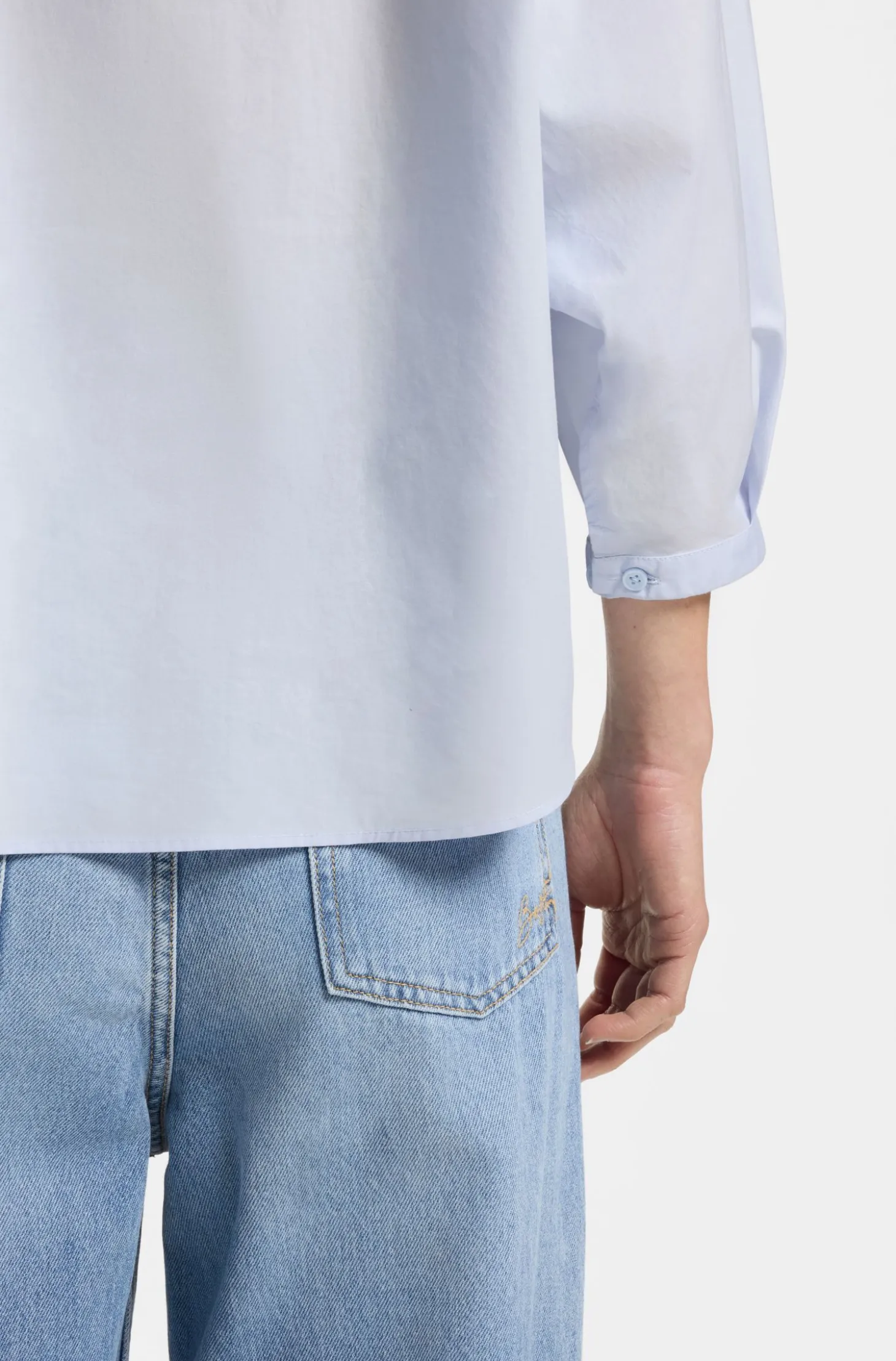 Relaxed-fit blouse in cotton poplin with kimono sleeves
