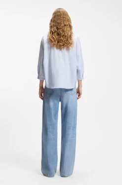 Relaxed-fit blouse in cotton poplin with kimono sleeves