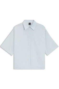 Relaxed-fit blouse in cotton poplin with point collar