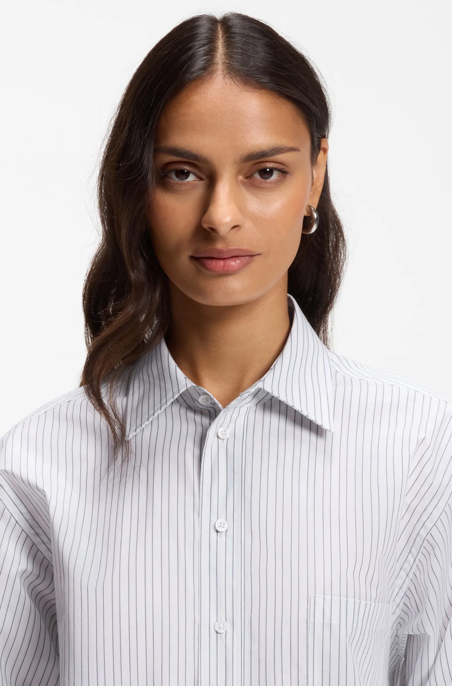 Relaxed-fit blouse in striped cotton poplin