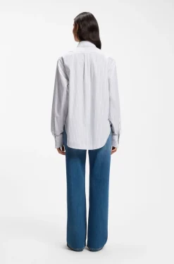 Relaxed-fit blouse in striped cotton poplin