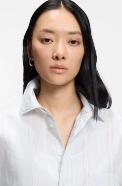 Relaxed-fit blouse in striped cotton canvas