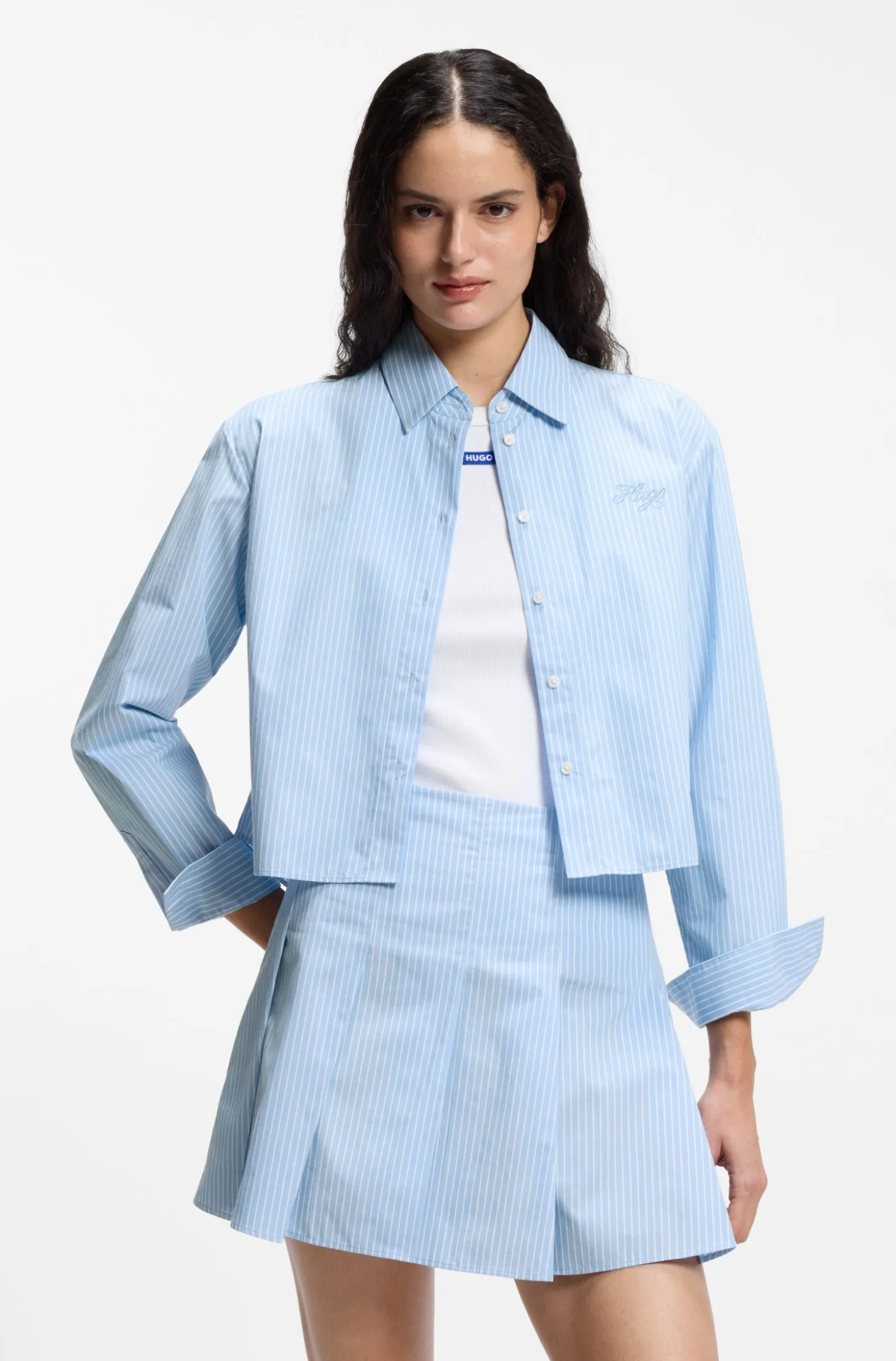 Relaxed-fit blouse in striped cotton poplin