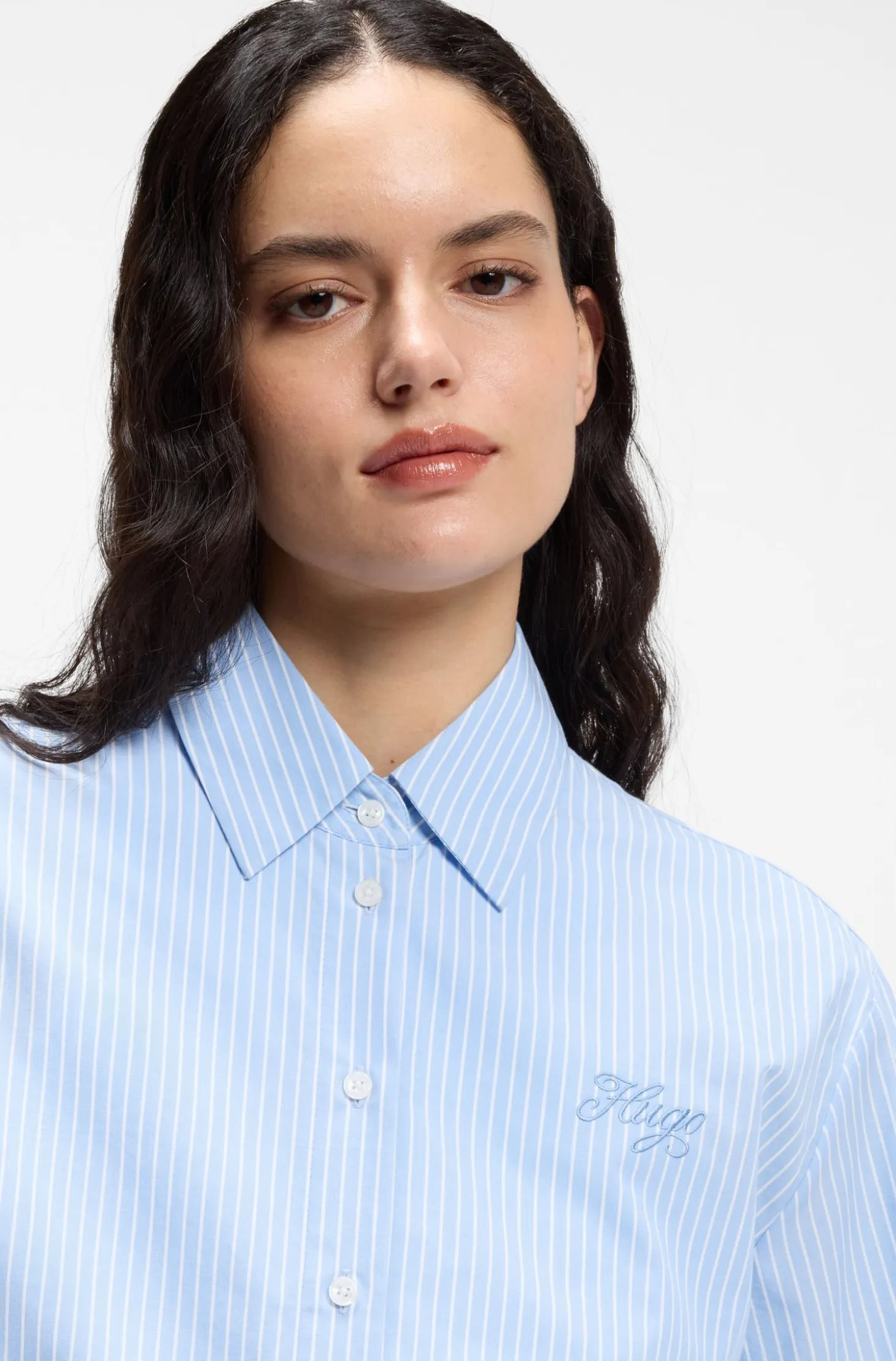 Relaxed-fit blouse in striped cotton poplin