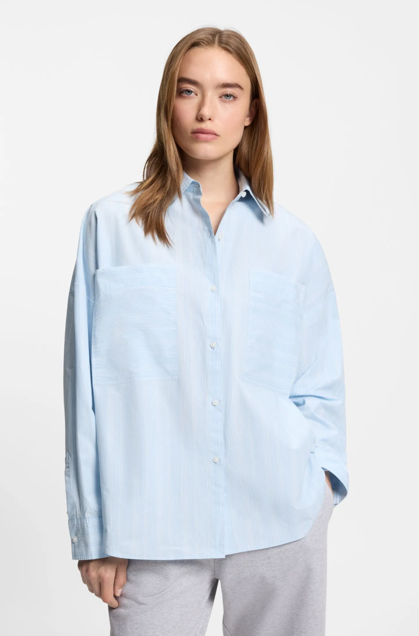 Relaxed-fit blouse in striped cotton poplin