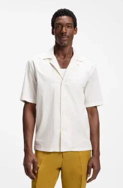 Relaxed-fit camp-collar shirt in stretch cotton poplin