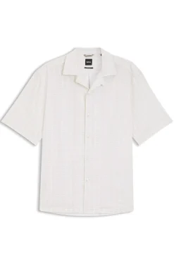Relaxed-fit camp-collar shirt in stretch cotton poplin