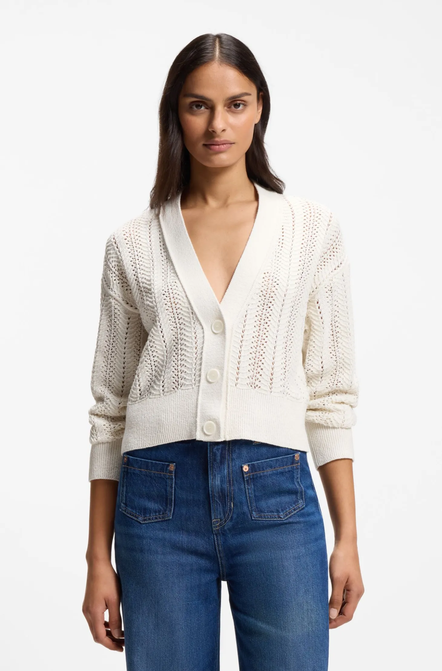 Relaxed-fit cardigan in a wave-structured cotton blend