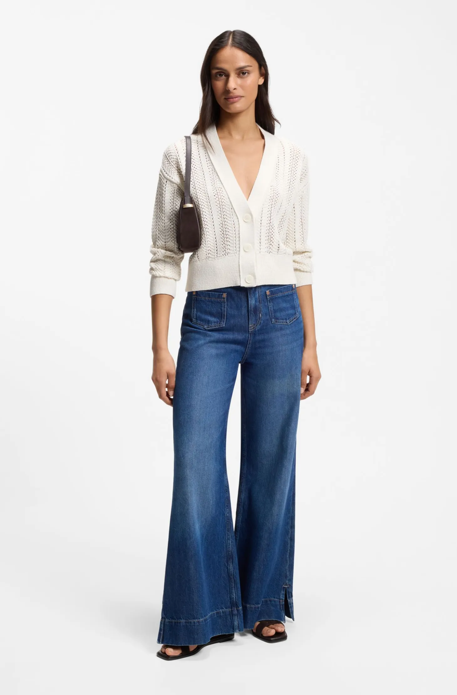 Relaxed-fit cardigan in a wave-structured cotton blend