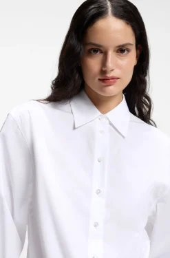 Relaxed-fit cotton blouse with stacked-logo cuff buttons