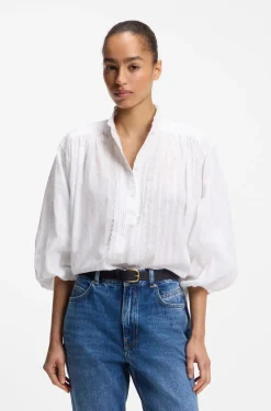 Relaxed-fit cotton blouse with balloon sleeves