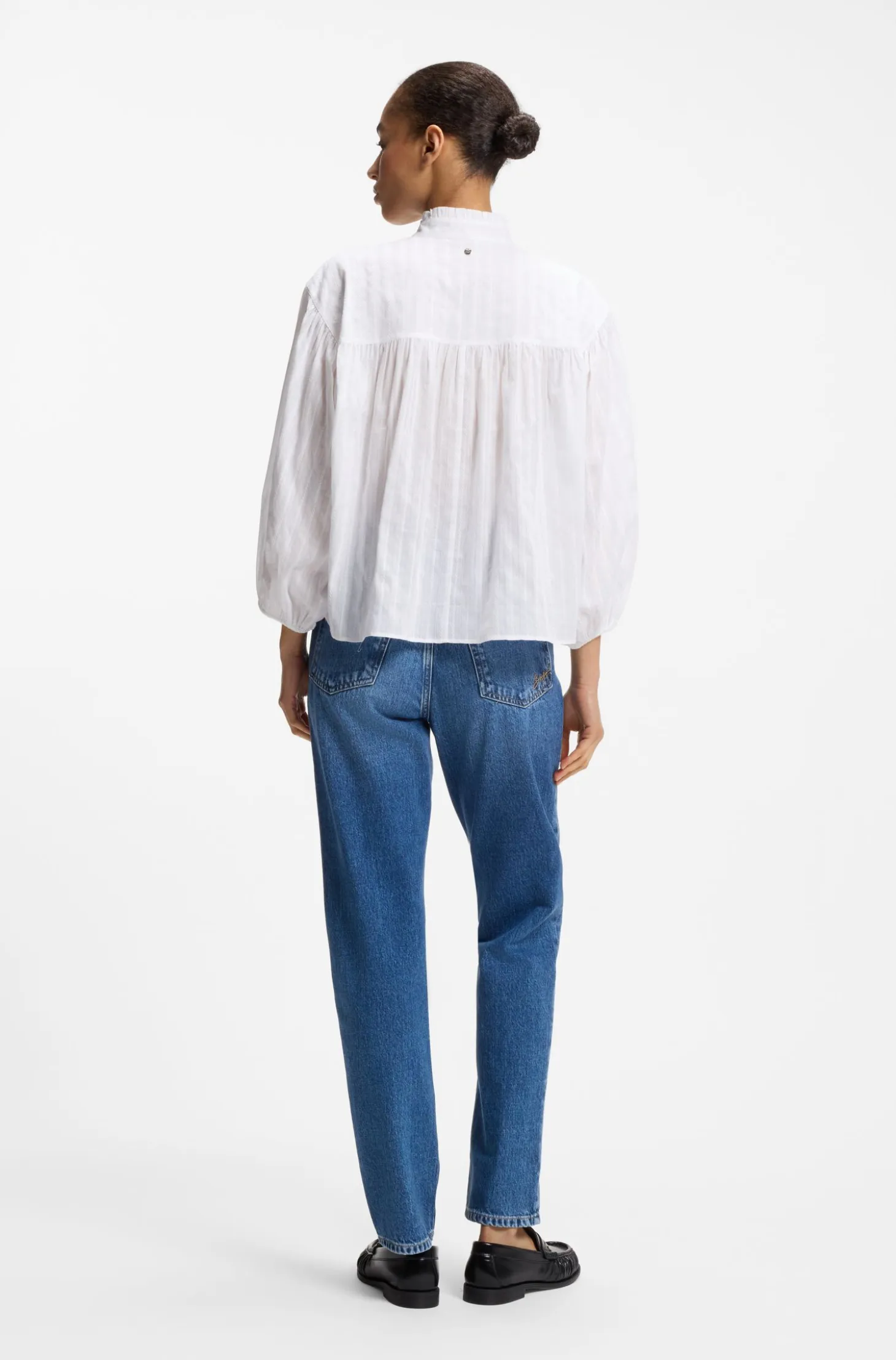 Relaxed-fit cotton blouse with balloon sleeves