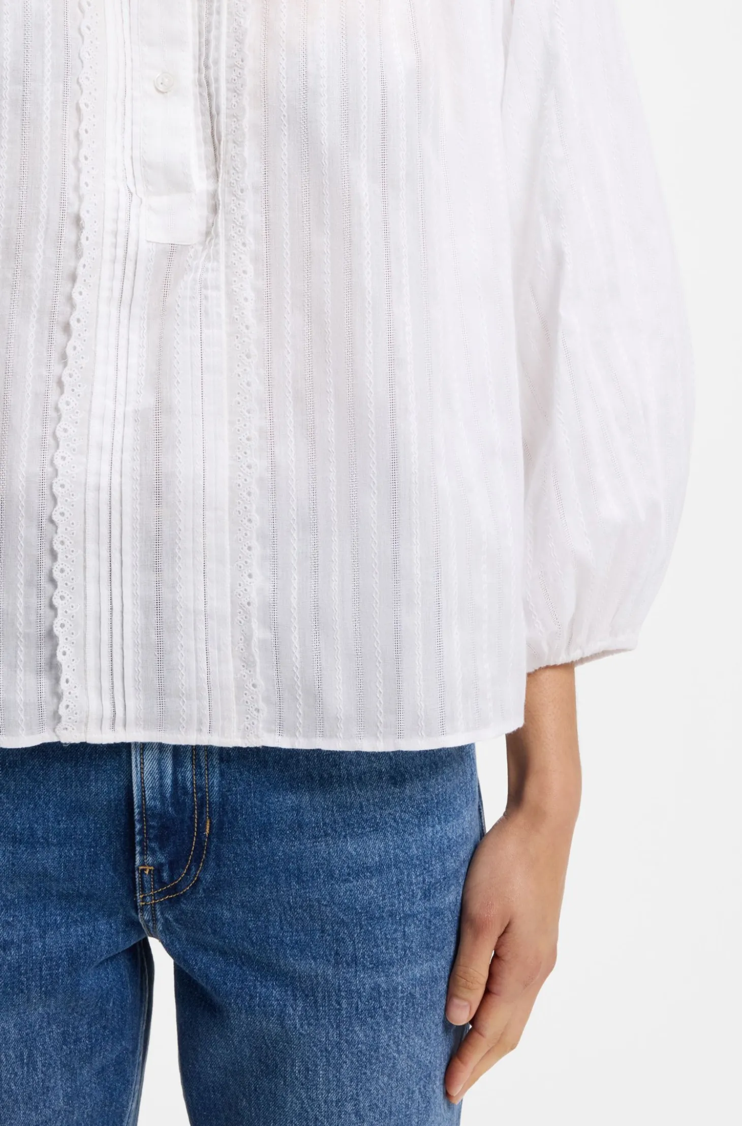Relaxed-fit cotton blouse with balloon sleeves