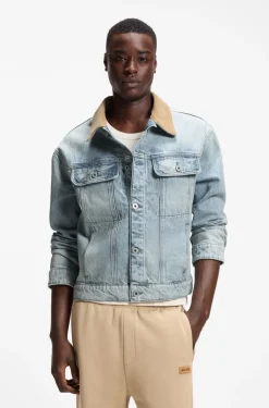 Relaxed-fit cotton jacket with corduroy collar
