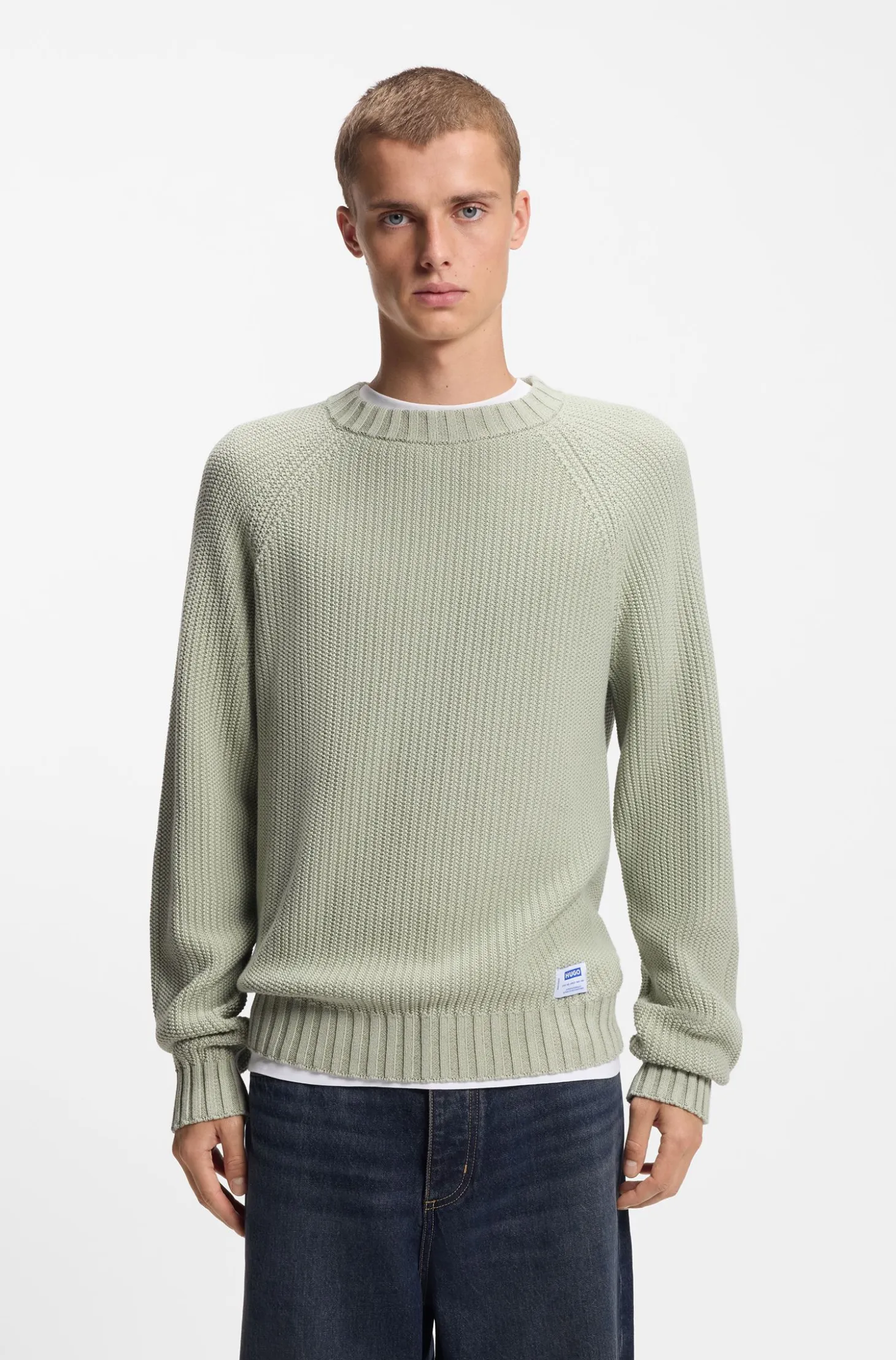 Relaxed-fit cotton sweater with raglan sleeves