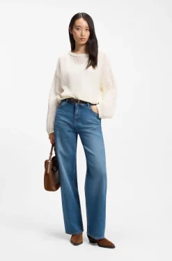 Relaxed-fit cotton sweater with mesh structure