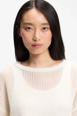 Relaxed-fit cotton sweater with mesh structure