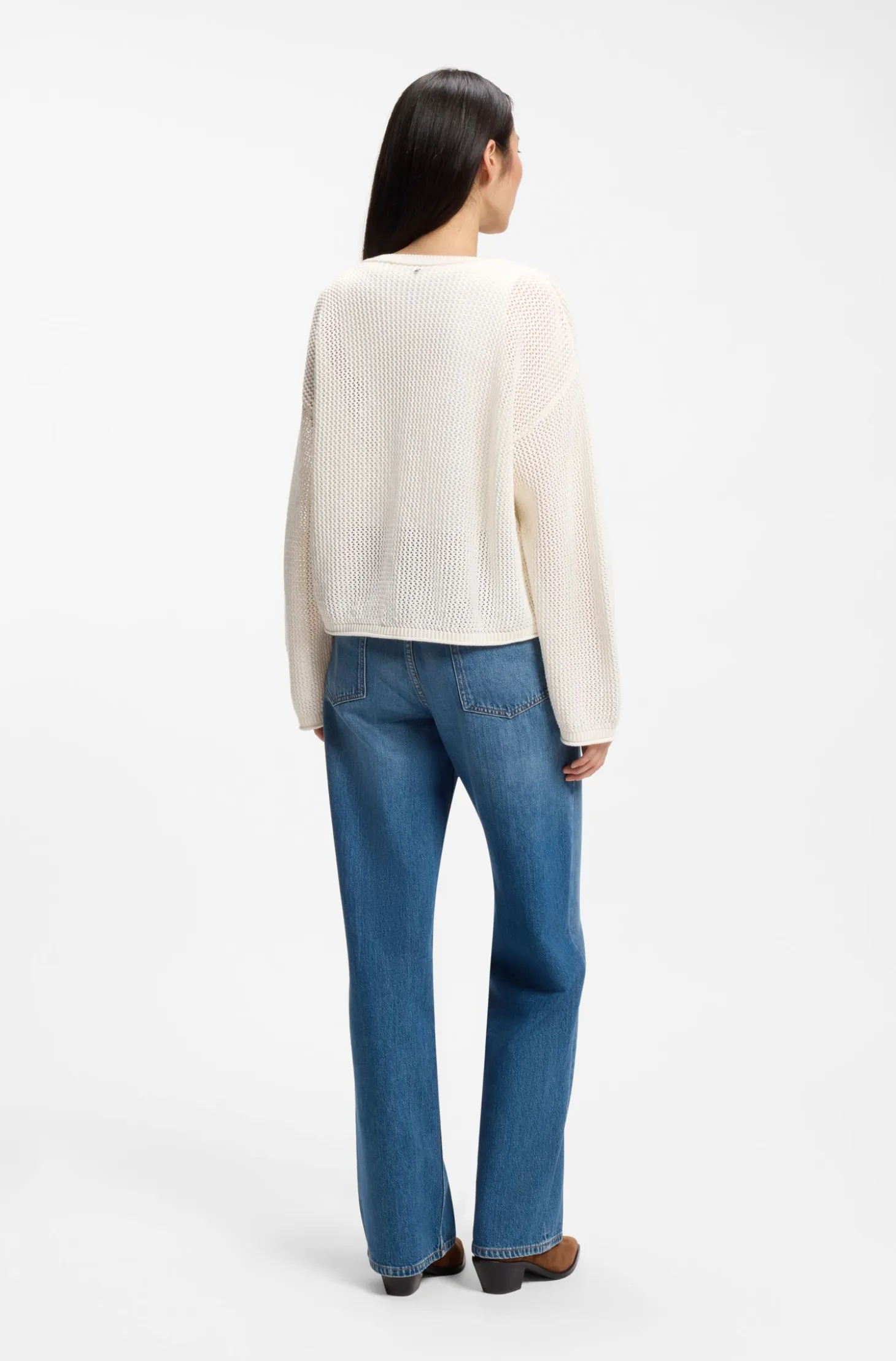 Relaxed-fit cotton sweater with mesh structure