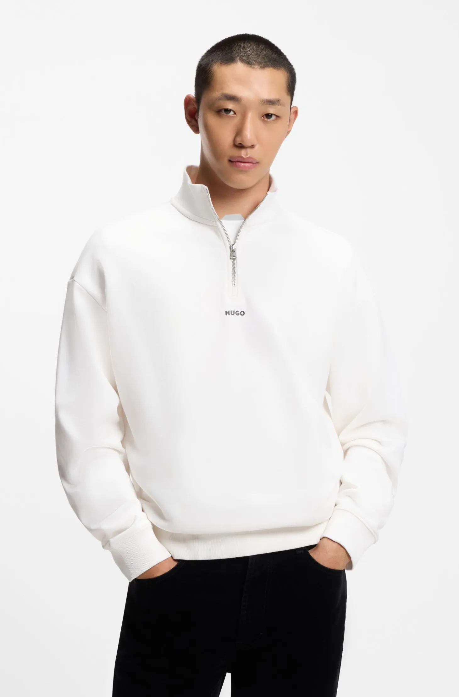 Relaxed-fit cotton sweatshirt with zip neck