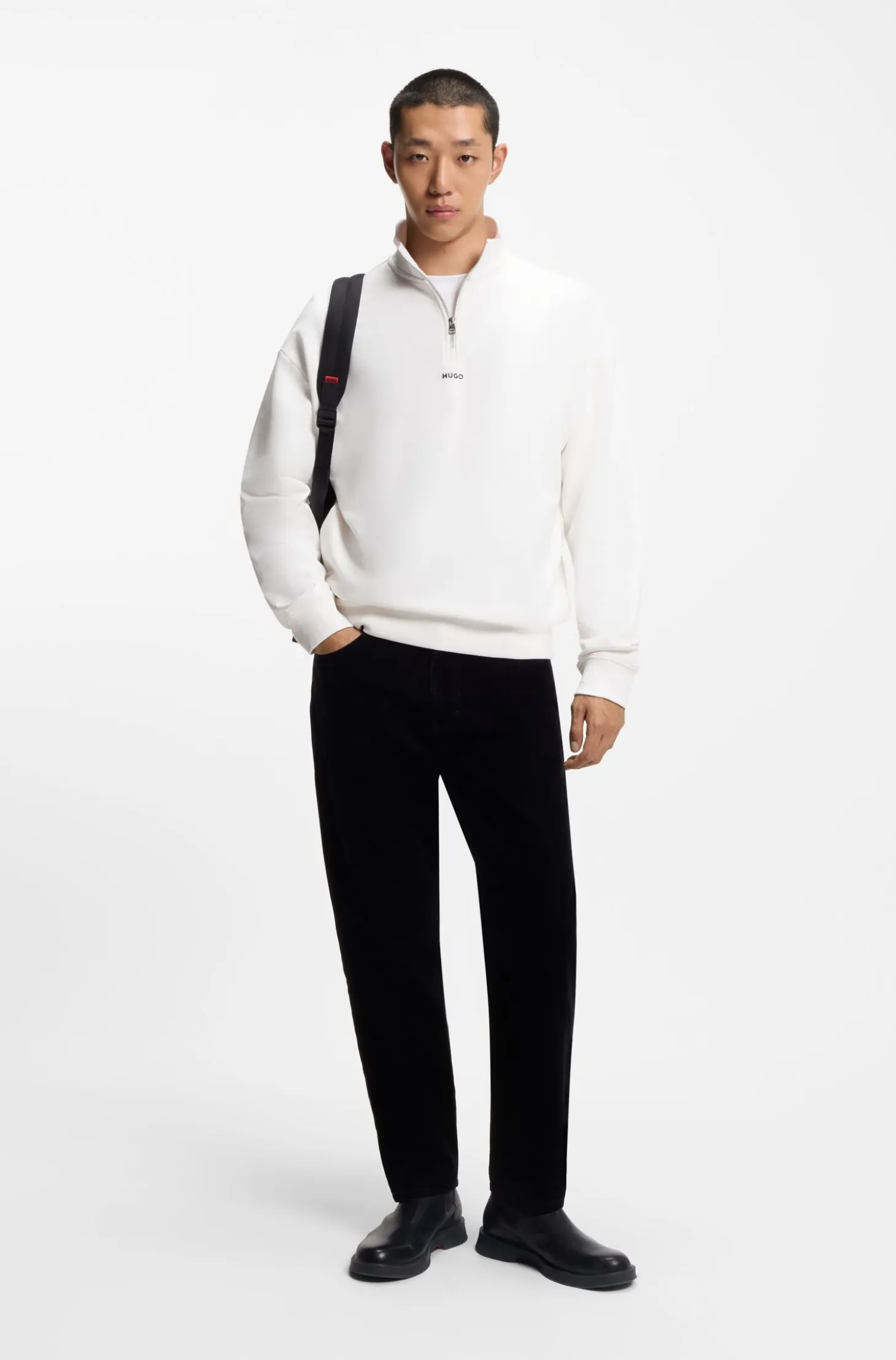 Relaxed-fit cotton sweatshirt with zip neck