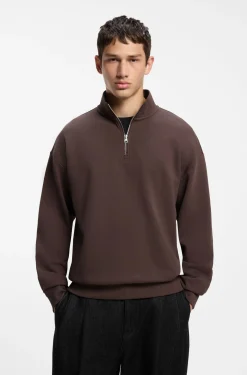 Relaxed-fit cotton sweatshirt with zip neck